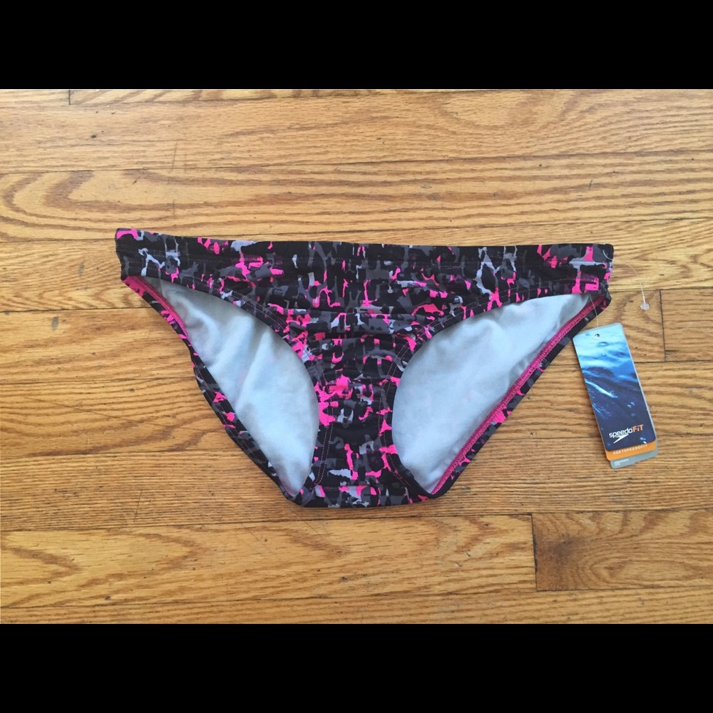 NWT Speedo Fit Black & Pink Bikini Bottom Size 10